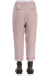 Roll Up Pink Check Linen Trousers 2
