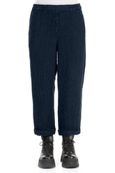 Roll Up Royal Blue Mélange Linen Trousers 1