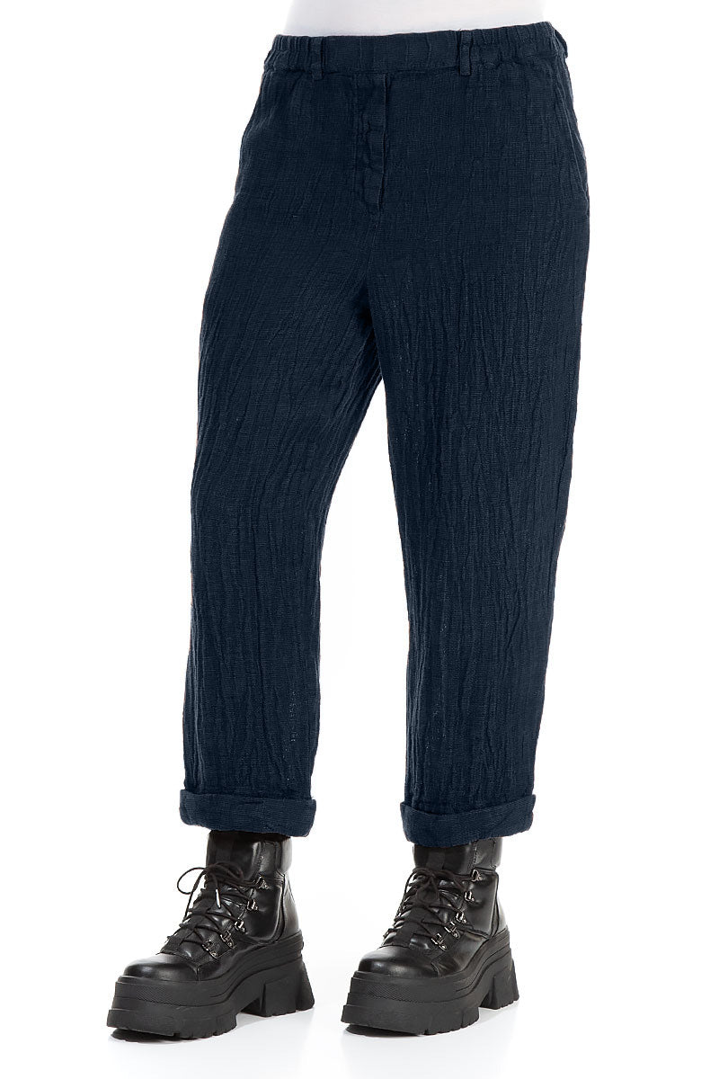 Roll Up Royal Blue Mélange Linen Trousers 3