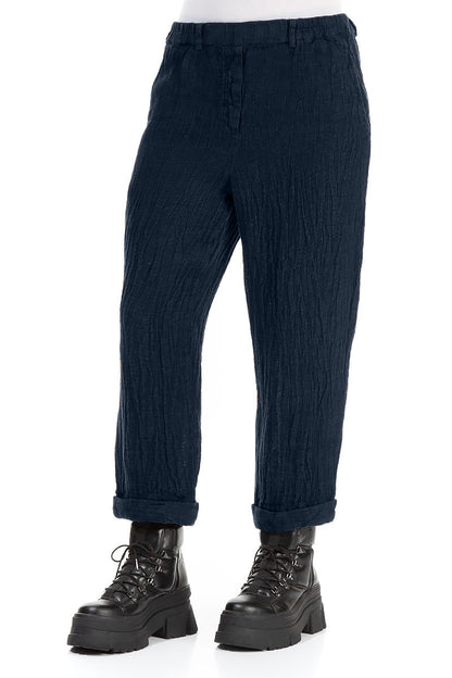 Roll Up Royal Blue Mélange Linen Trousers 3
