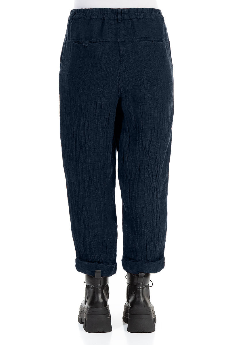 Roll Up Royal Blue Mélange Linen Trousers 2