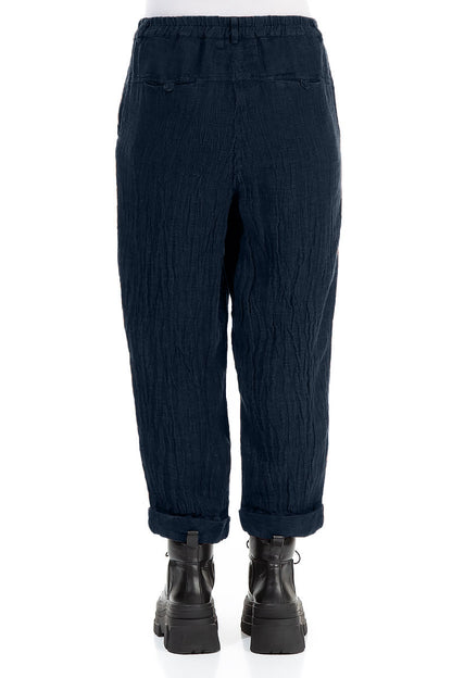 Roll Up Royal Blue Mélange Linen Trousers 2