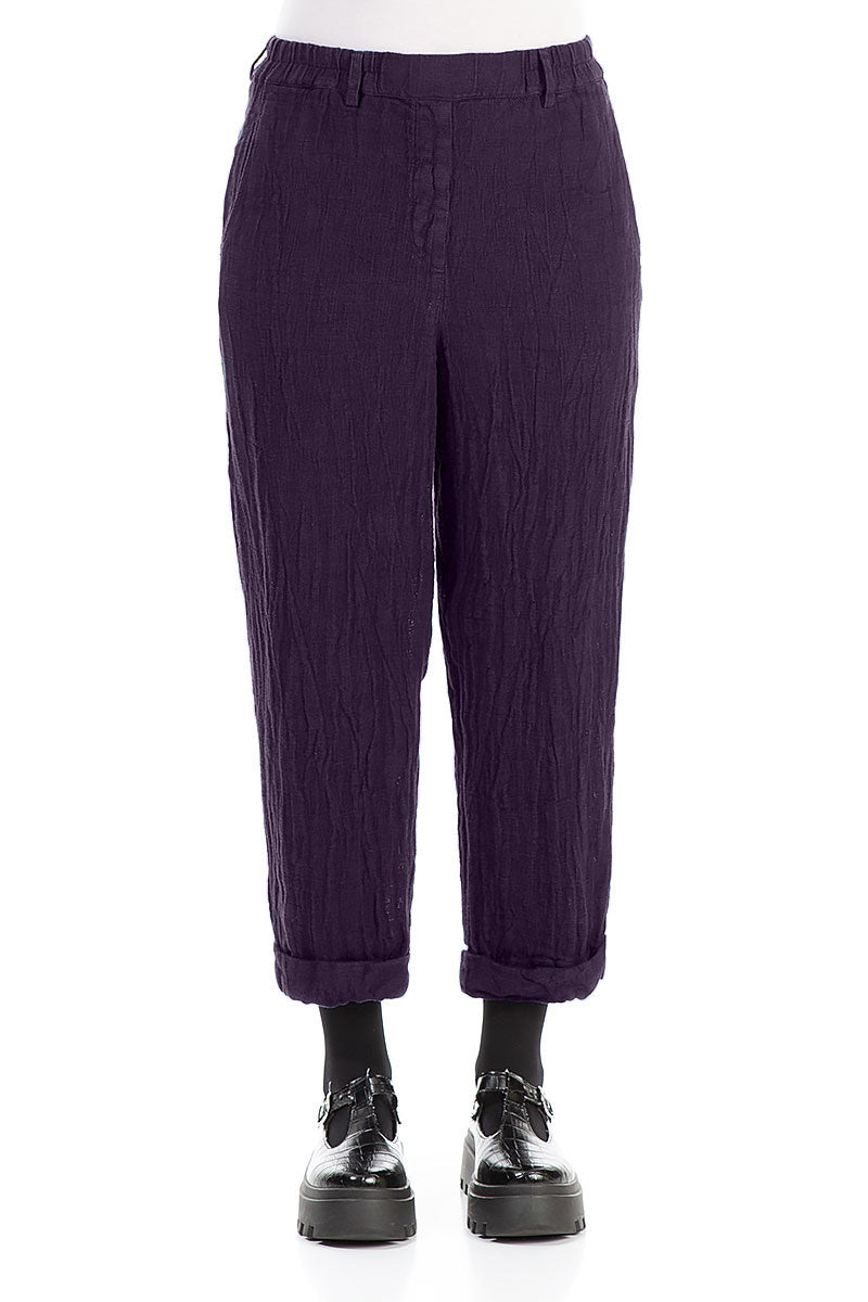 Roll Up Royal Purple Mélange Linen Trousers 1