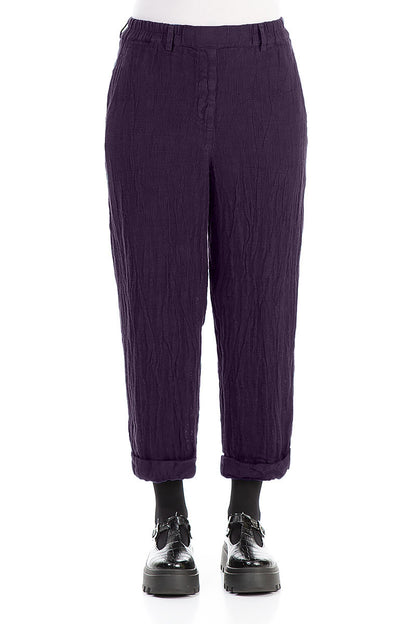 Roll Up Royal Purple Mélange Linen Trousers 1