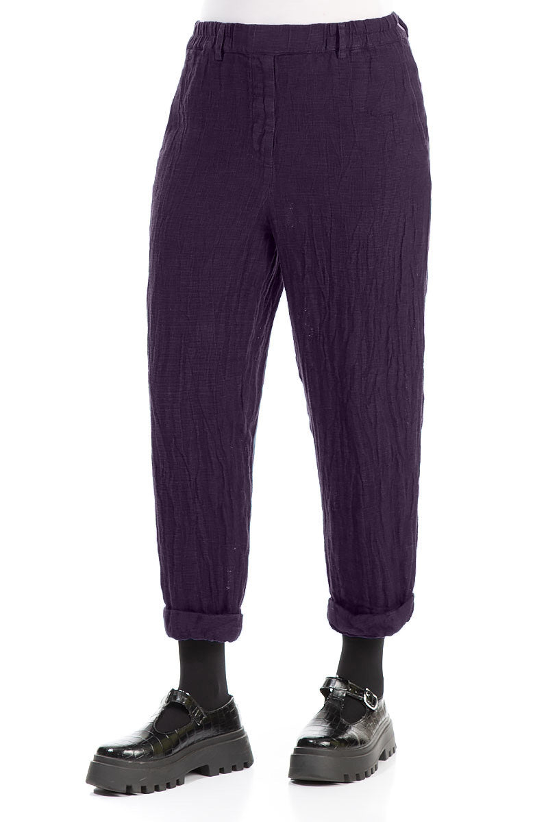 Roll Up Royal Purple Mélange Linen Trousers 3