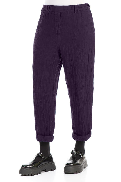 Roll Up Royal Purple Mélange Linen Trousers 3