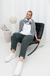 Roll Up Sage Heritage Check Linen Trousers 7