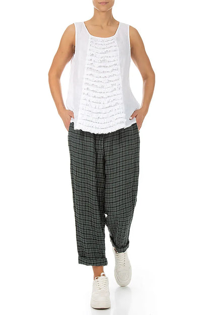 Roll Up Sage Heritage Check Linen Trousers 5