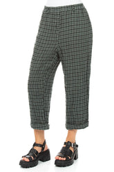 Roll Up Sage Heritage Check Linen Trousers 3