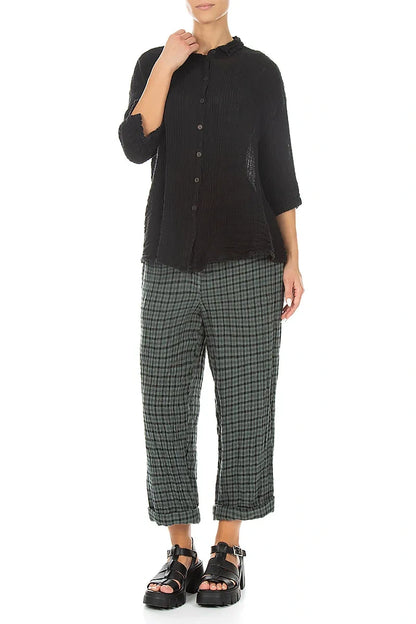 Roll Up Sage Heritage Check Linen Trousers 4
