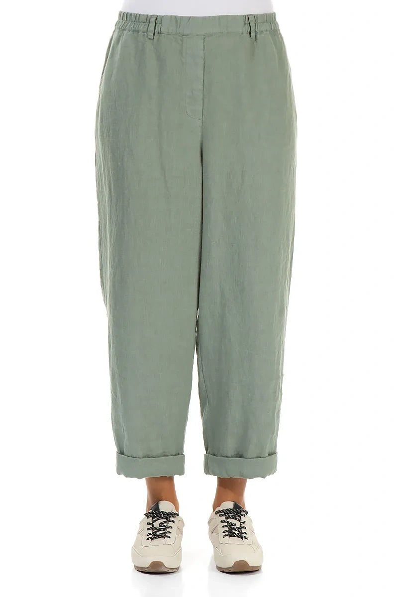 Roll Up Sage Linen Trousers