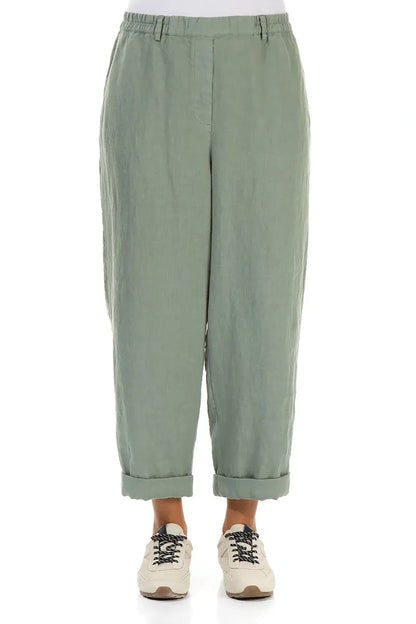 Roll Up Sage Linen Trousers
