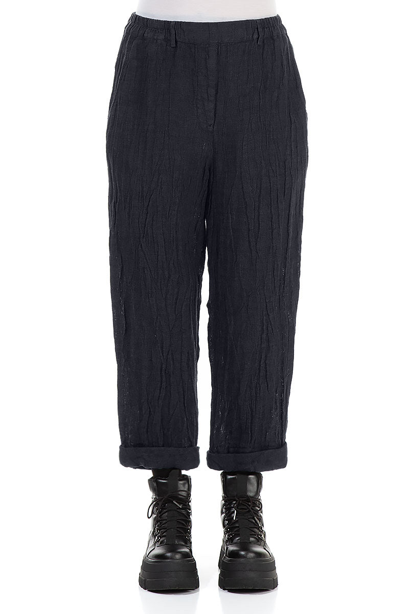 Roll Up Slate Blue Mélange Linen Trousers 1