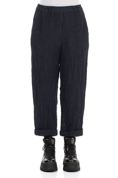 Roll Up Slate Blue Mélange Linen Trousers 1