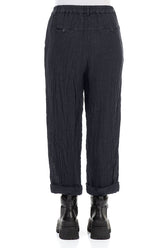 Roll Up Slate Blue Mélange Linen Trousers 2