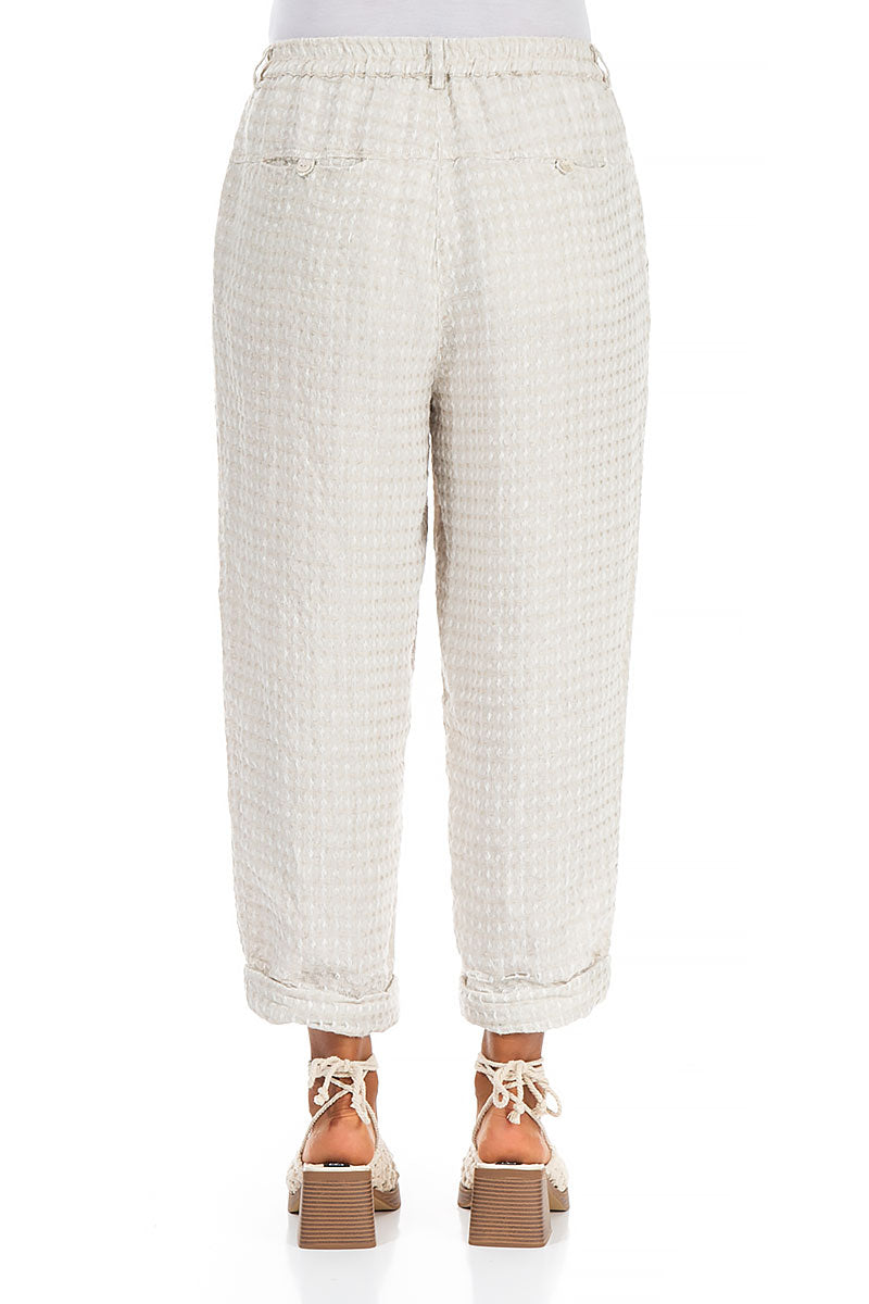 Roll Up Textured Natural Linen Trousers