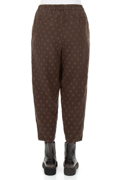 Roll Up Truffle Brown Dotty Silk Trousers 2