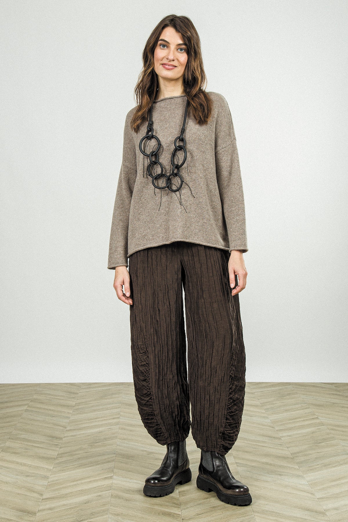 Rolled Edge Beige Cashmere Sweater