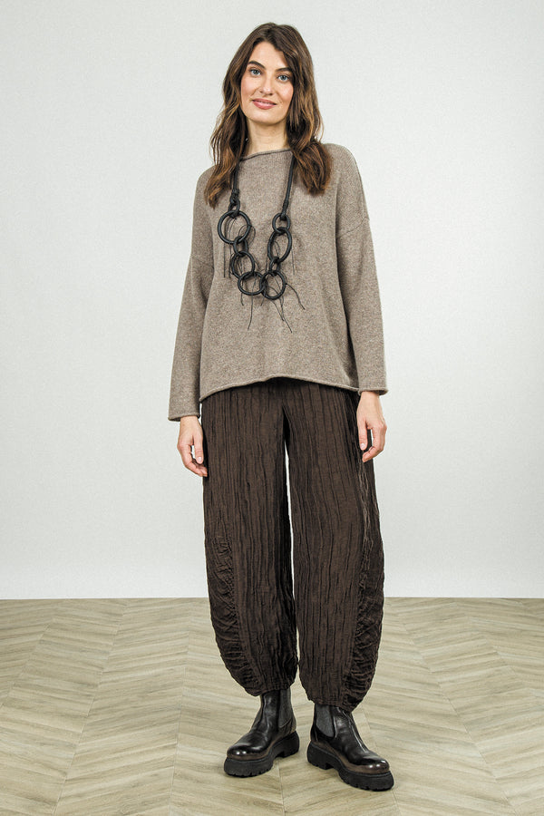 Rolled Edge Beige Cashmere Sweater 1