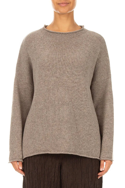 Rolled Edge Beige Cashmere Sweater