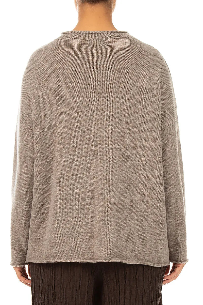 Rolled Edge Beige Cashmere Sweater
