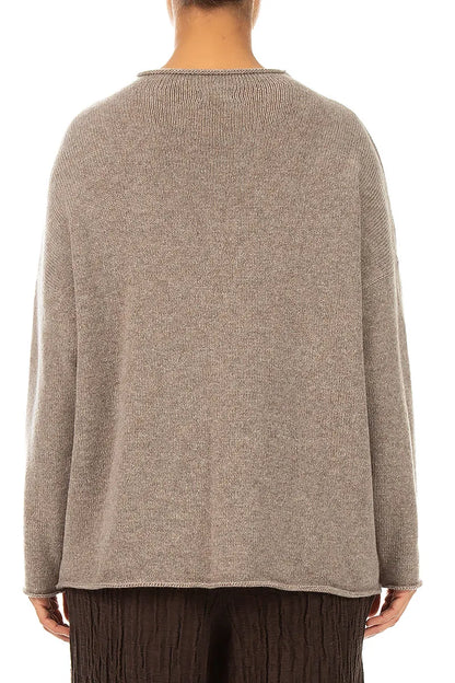 Rolled Edge Beige Cashmere Sweater
