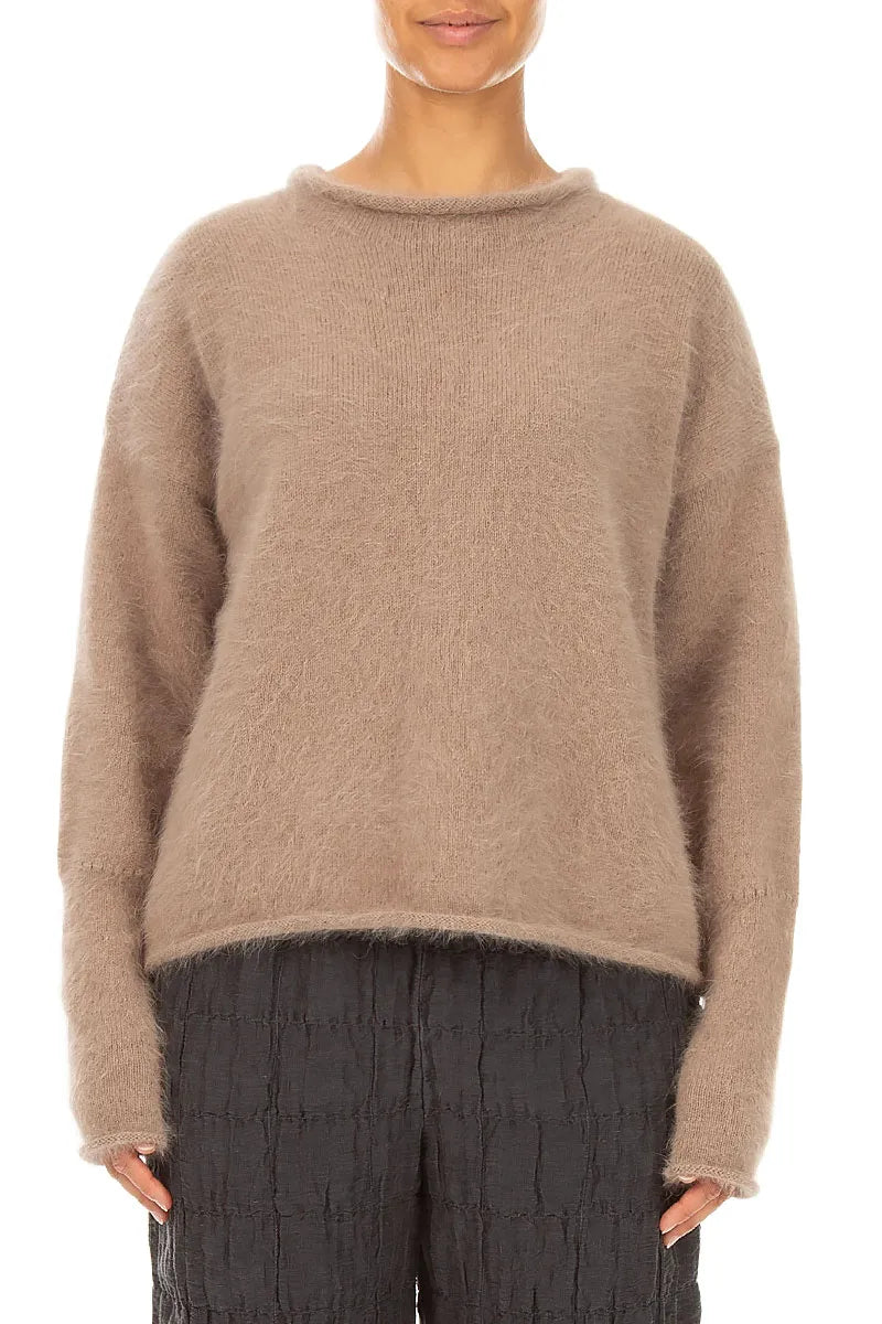 Rolled Neck Soft Taupe Angora Sweater 2