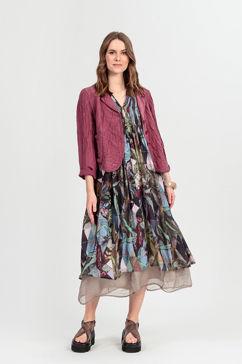 Romantisches Midikleid aus Seide und Bambus mit Mosaikmuster