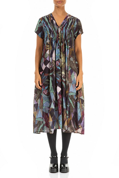 Romantic Art Mosaic Silk Bamboo Midi Dress 1