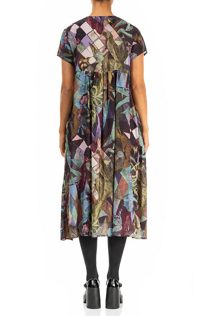 Romantic Art Mosaic Silk Bamboo Midi Dress 2