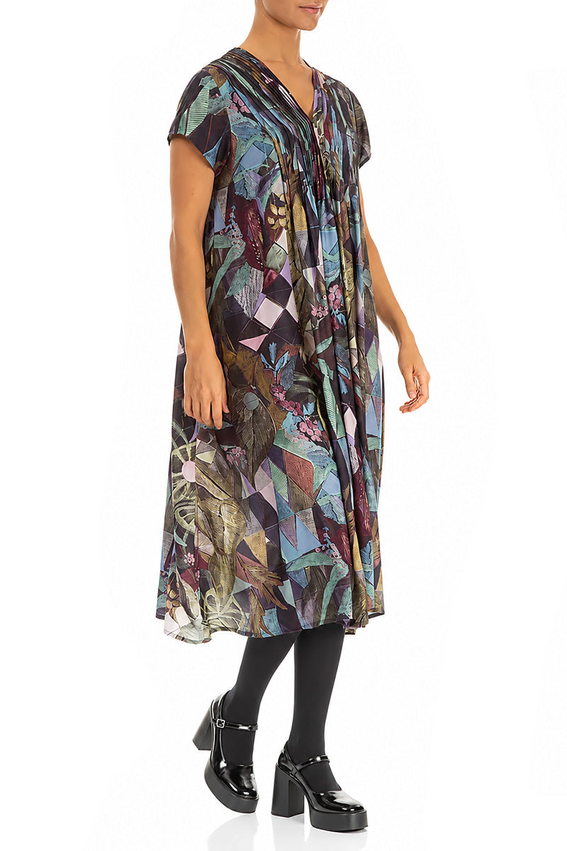 Romantic Art Mosaic Silk Bamboo Midi Dress 3