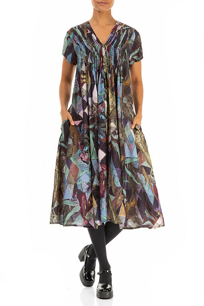 Romantic Art Mosaic Silk Bamboo Midi Dress 5