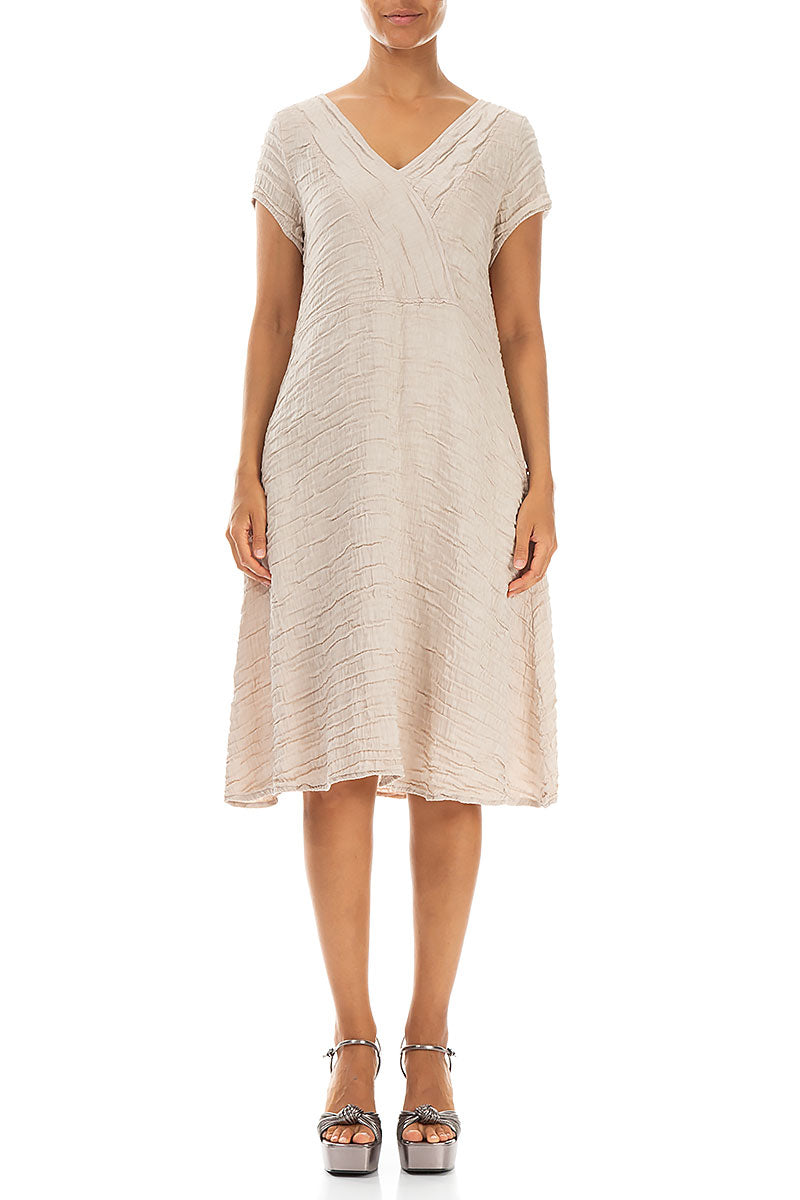 Romantic Beige Crinkled Silk Dress 1