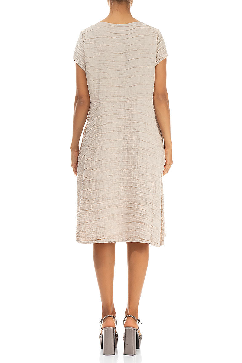 Romantic Beige Crinkled Silk Dress 2