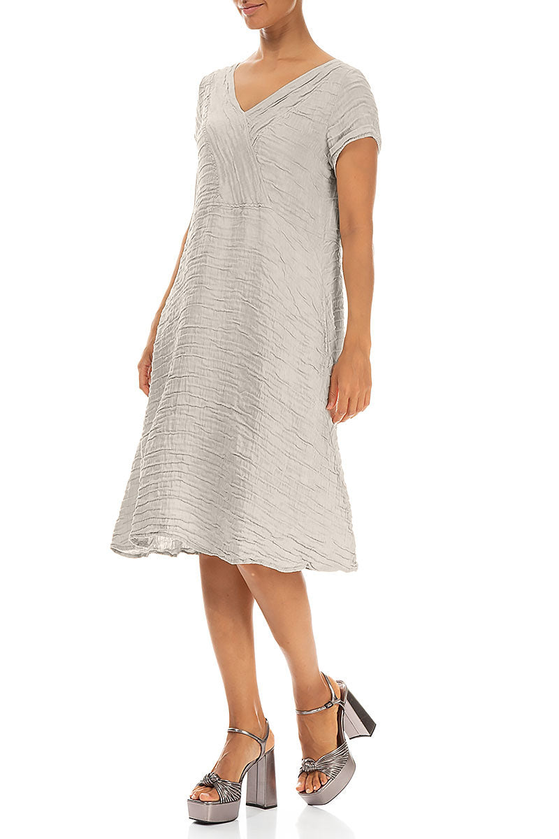 Romantic Beige Crinkled Silk Linen Dress 3