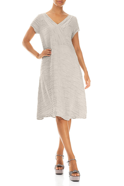 Romantic Beige Crinkled Silk Linen Dress 4
