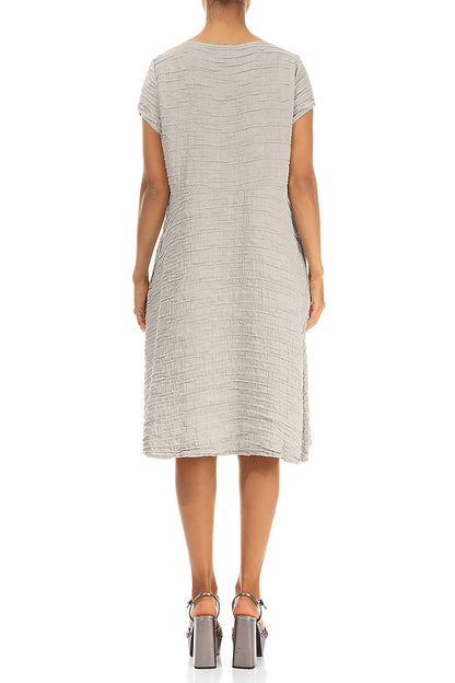 Romantic Beige Crinkled Silk Linen Dress 2