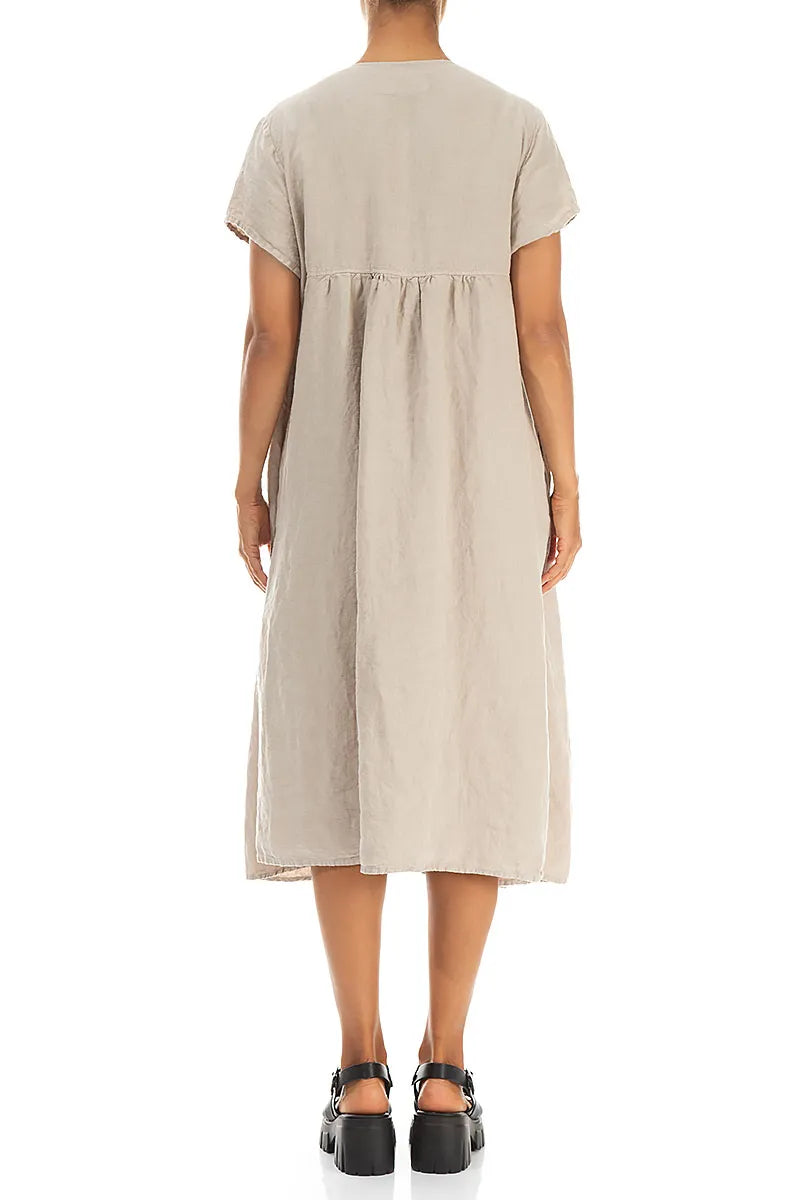 Romantic Beige Midi Linen Dress XL Romantic Beige Midi Linen Dress XL