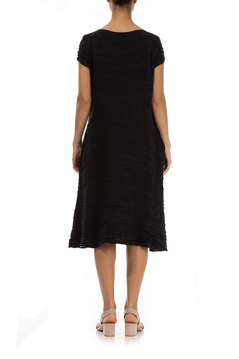 Romantic Black Crinkled Silk Dress 2