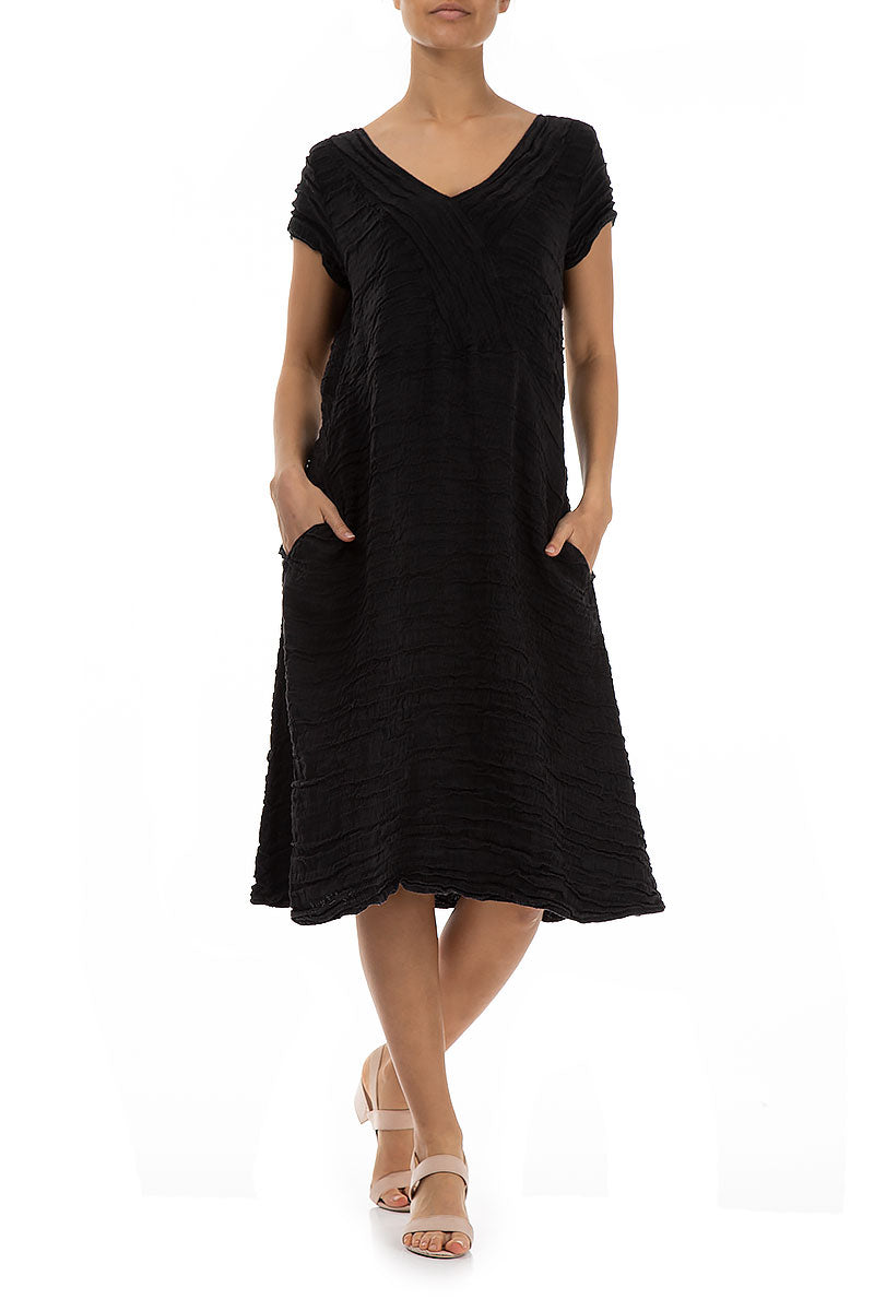 Romantic Black Crinkled Silk Dress 4