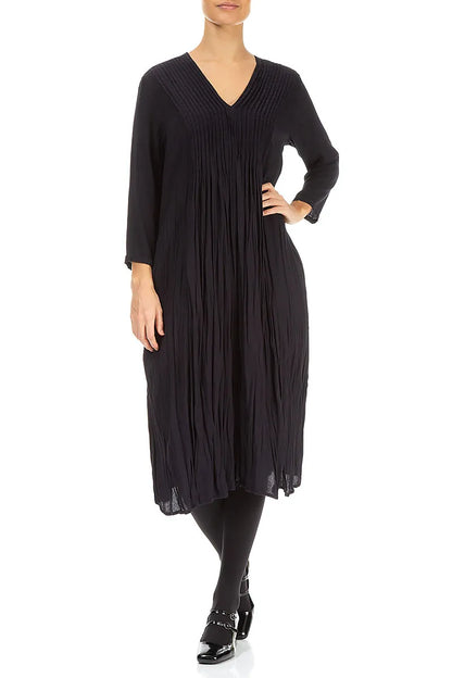 Romantic Black Crumpled Viscose Dress 4