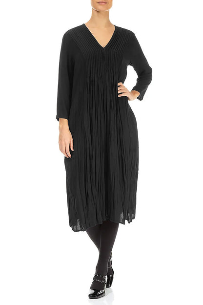 Romantic Black Crumpled Viscose Dress 4