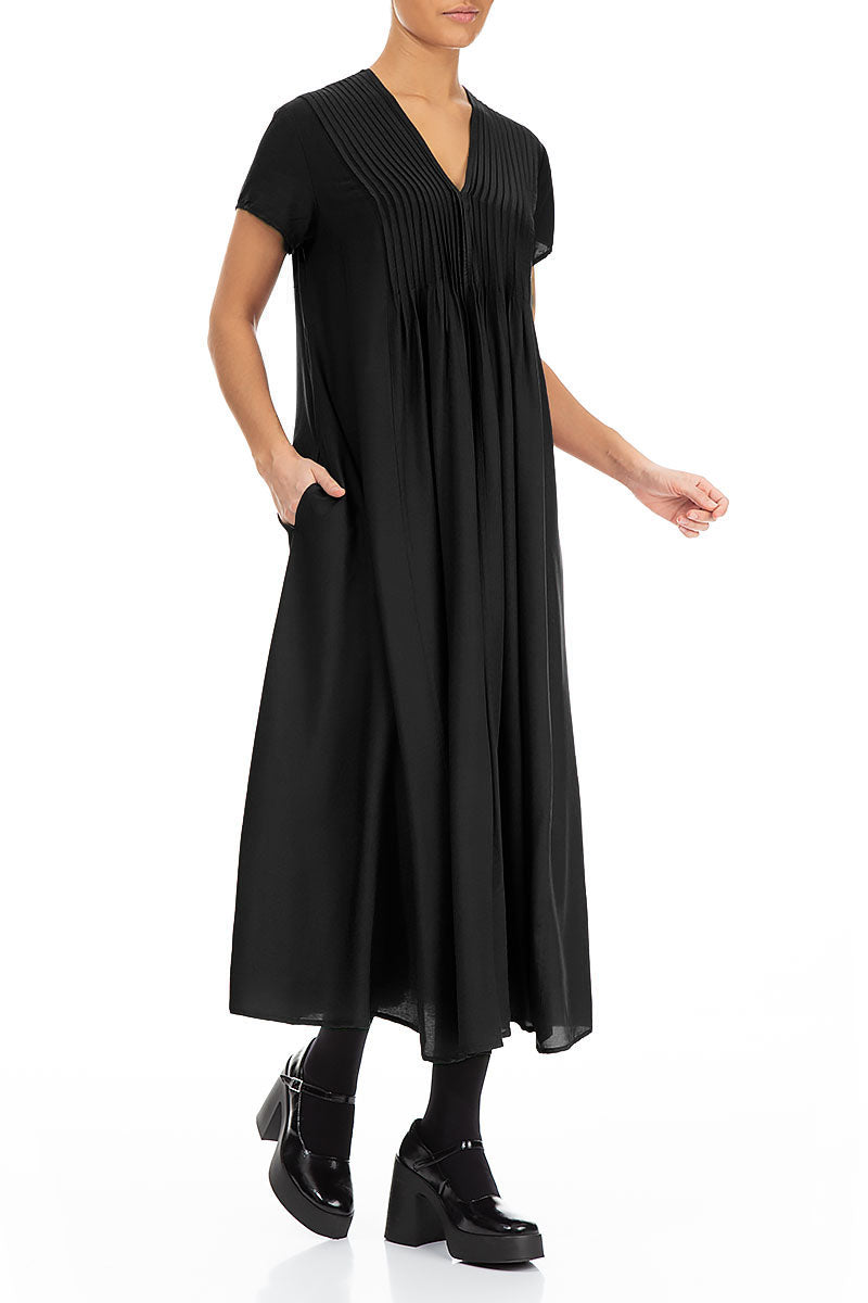 Romantic Black Silk Bamboo Dress