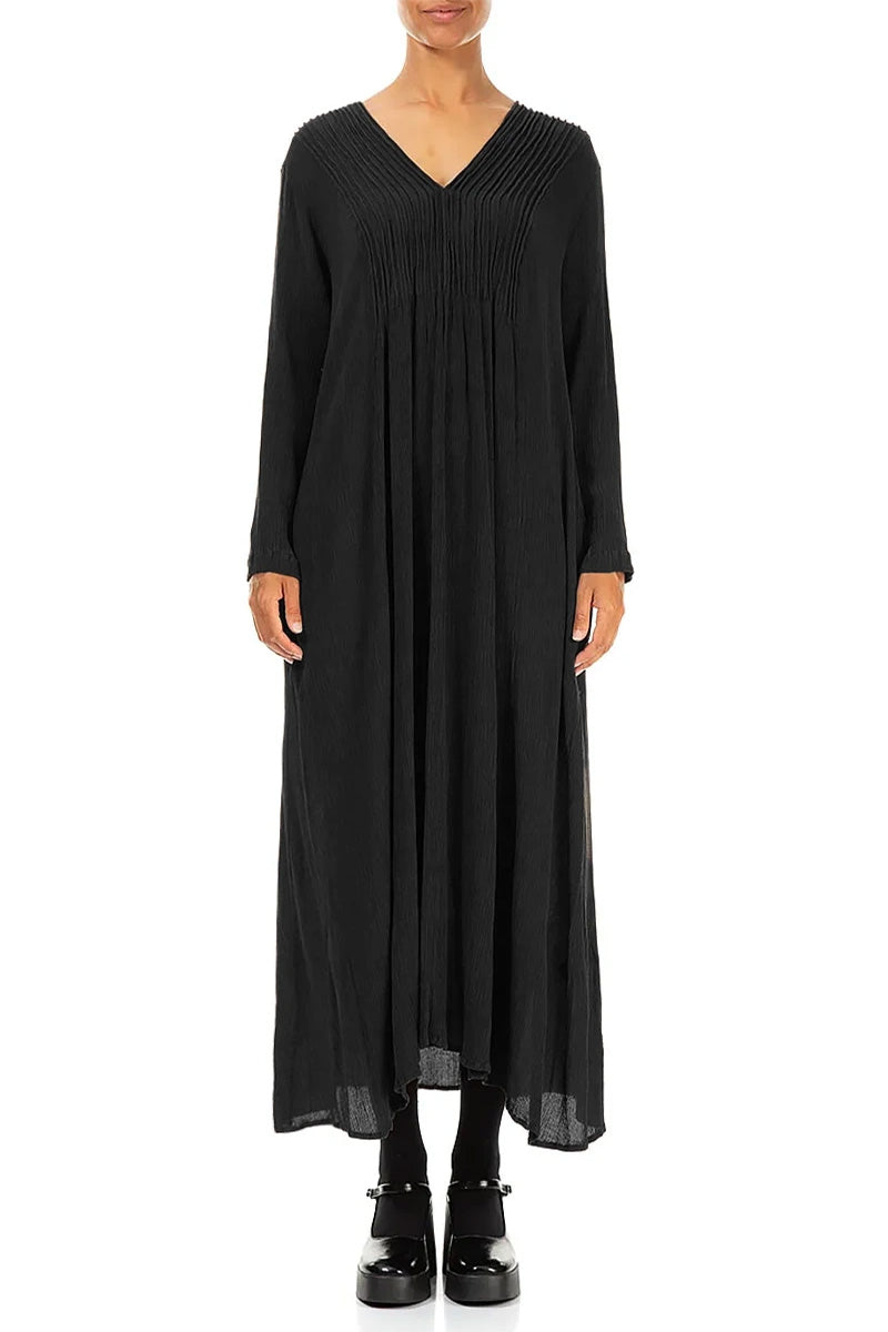 Romantic Black Silk Viscose Dress 1