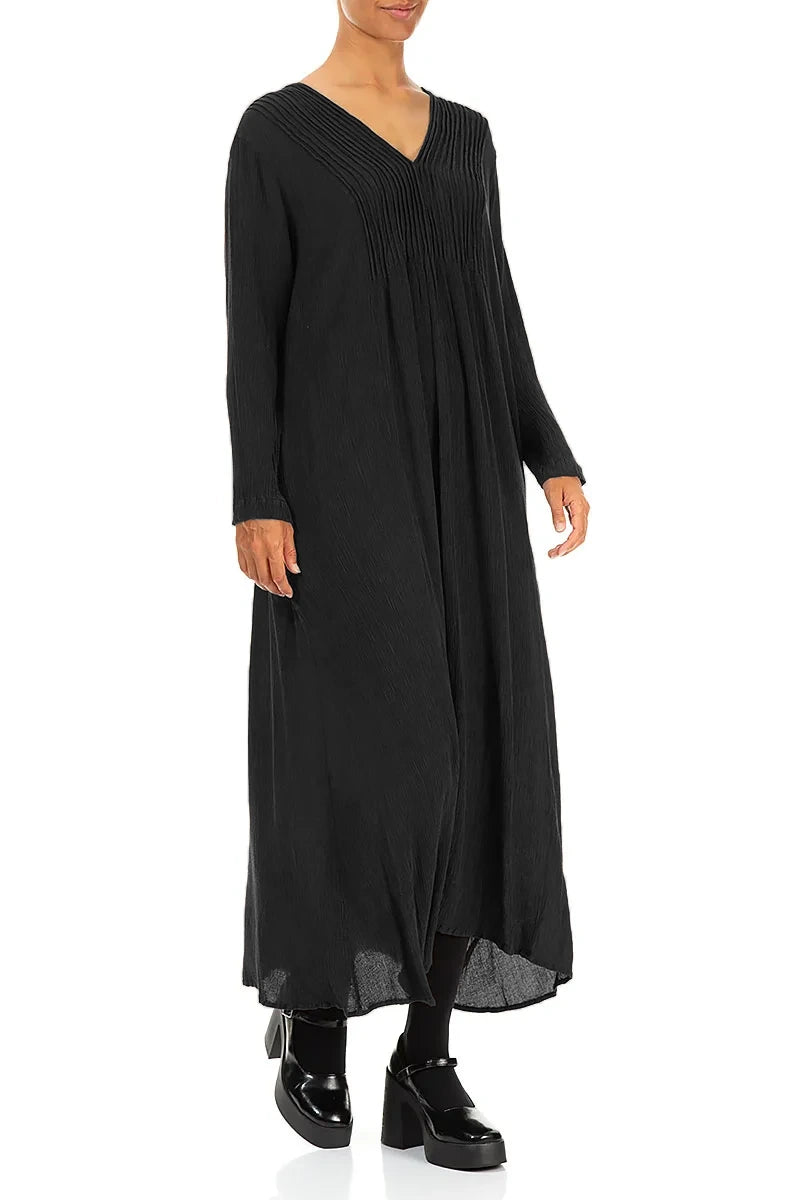 Romantic Black Silk Viscose Dress 3