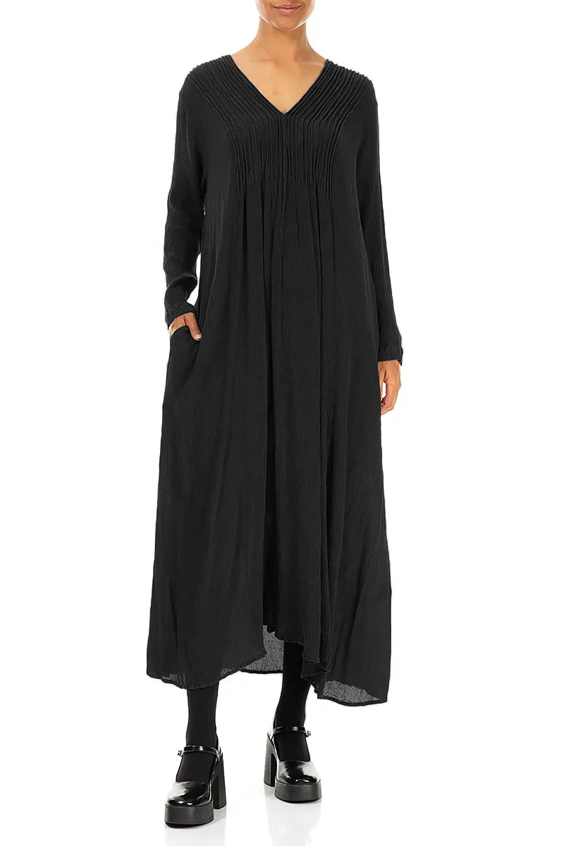 Romantic Black Silk Viscose Dress 4