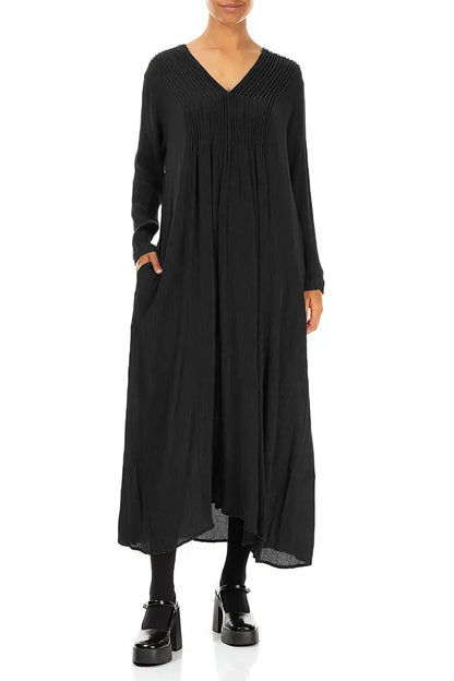 Romantic Black Silk Viscose Dress 4