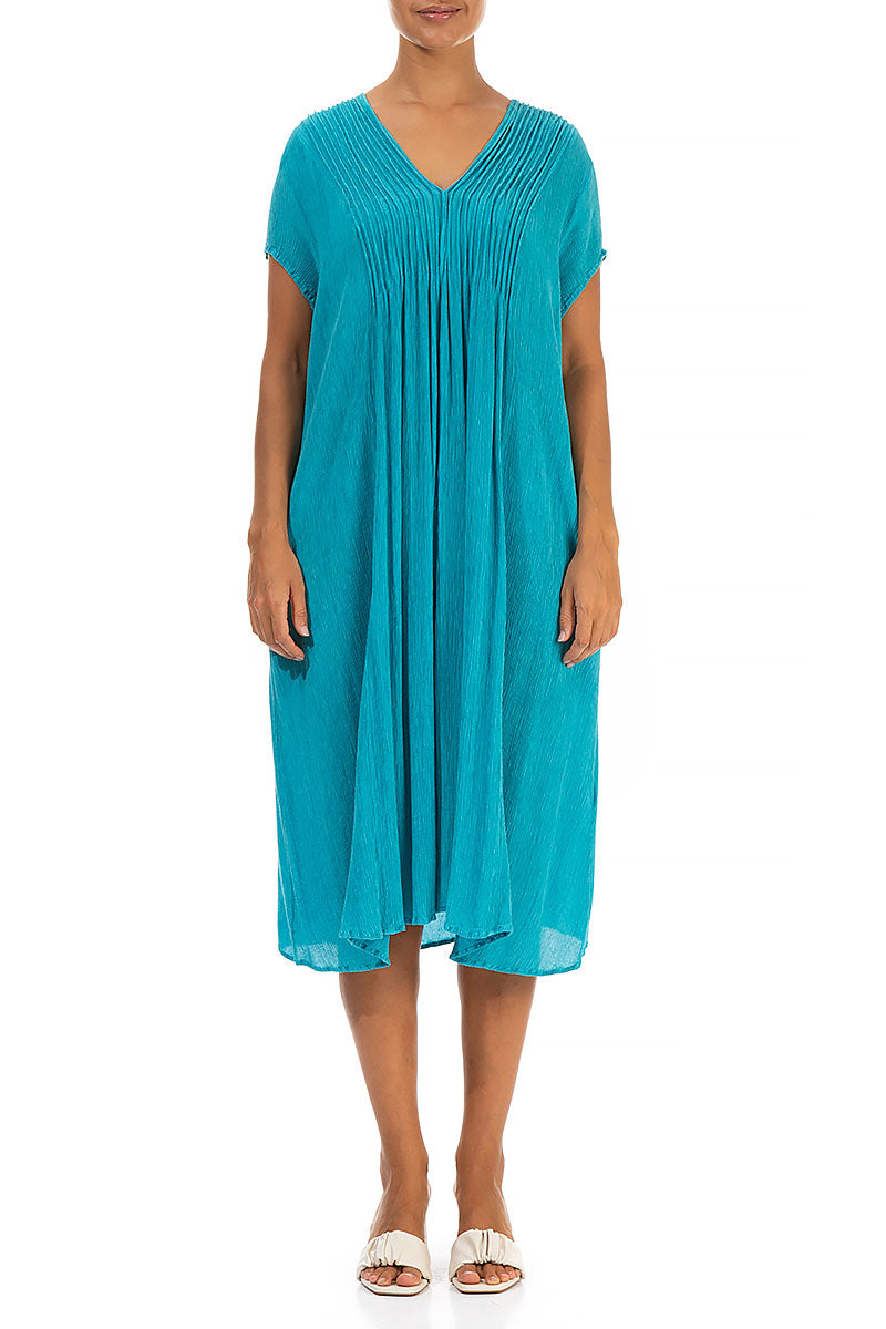 Romantic Bright Turquoise Silk Viscose Dress