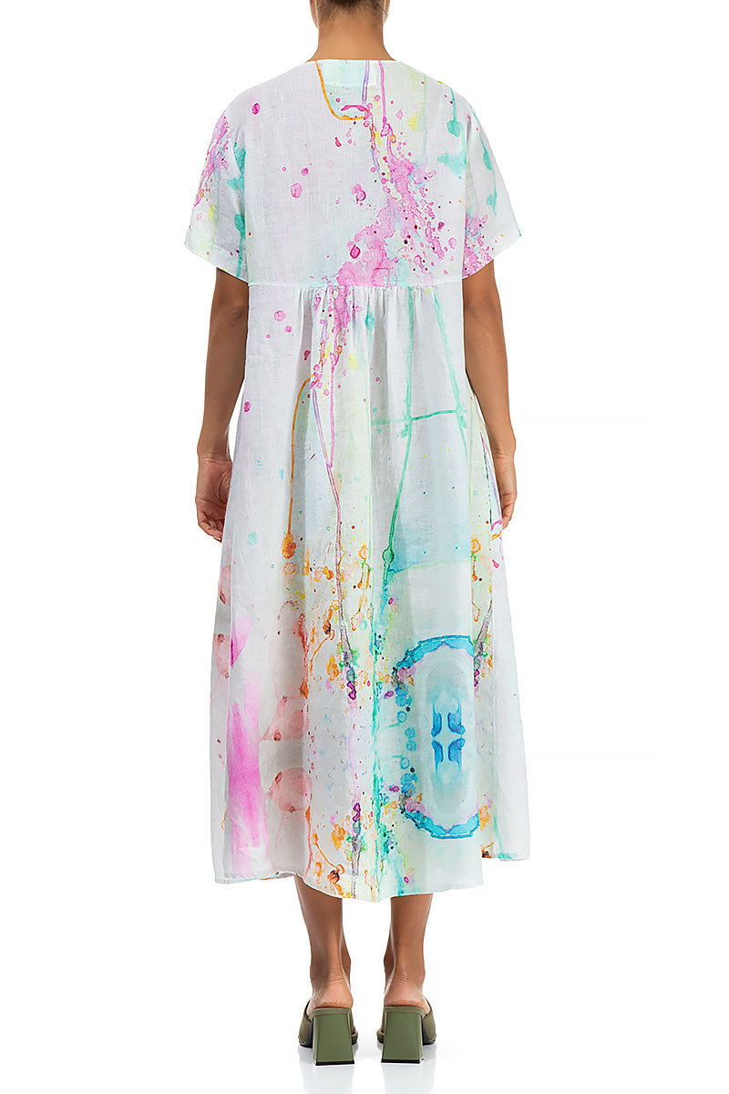 Romantic Artful Splash Linen Dress 2