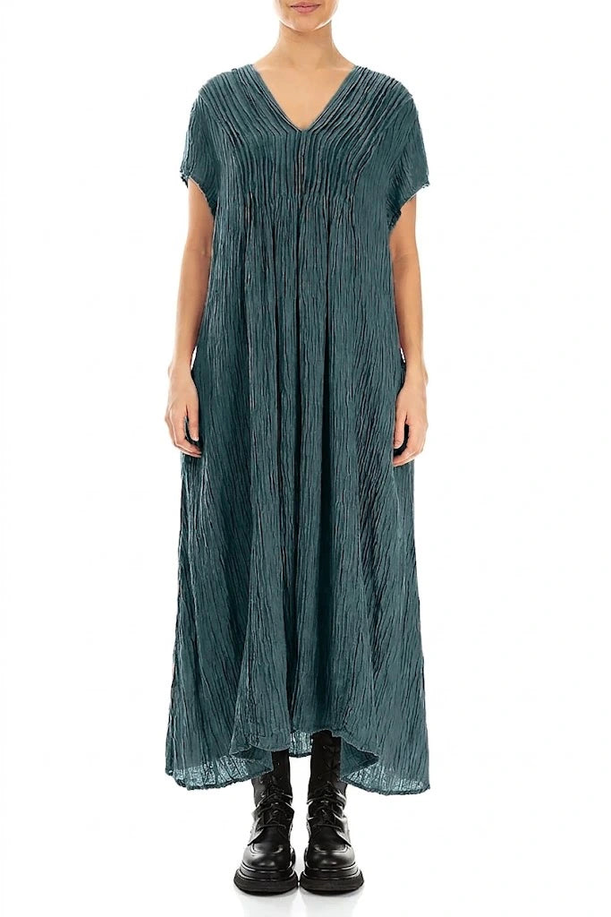 Romantic Crinkled Deep Turquoise Silk Dress 1